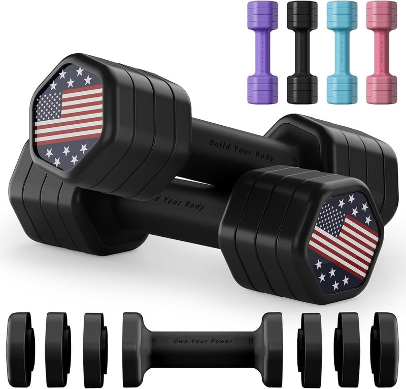 Zempox Adjustable Dumbbell Set of 2, 4 in 1 Hand Weights for Women at Home, 5 lb Weights Dumbbells set of 2, Each 2lb 3lb 4lb 5lb with TPU Soft Rubber Handle for Home Gym Exercise Training - Image 1